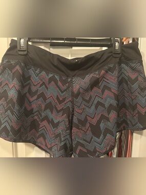 Women's Athletic Shorts in Black with Pink & Blue Zigzag